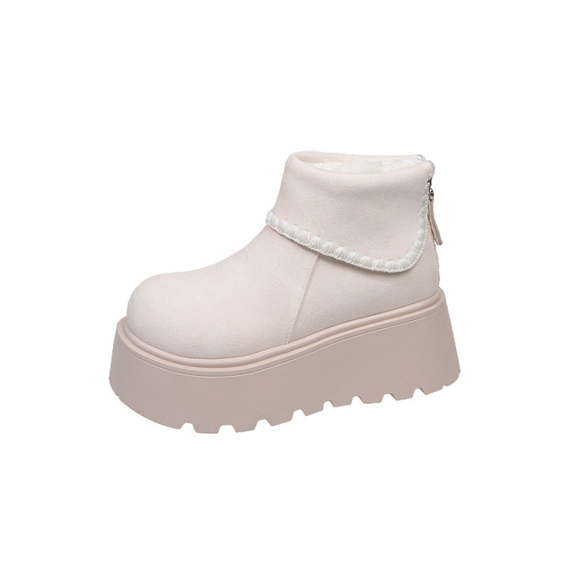 Damen Plattformstiefel Warmfutter Dekorativer Saum Winterstiefel