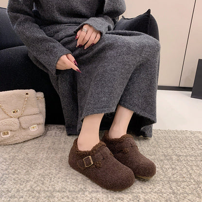 Warme Damen Hausschuhe aus Wolle mit Riemen Winter