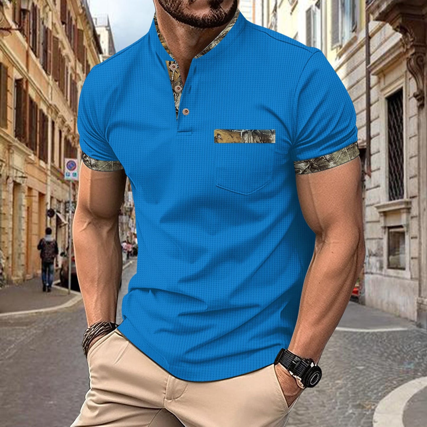 Herren Kurzarmhemd Modern mit Kragen und Brusttasche