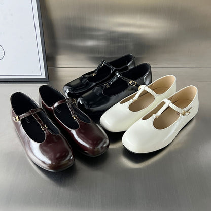 Damen Ballerinas Elegante Riemen Schuhe Glanzleder