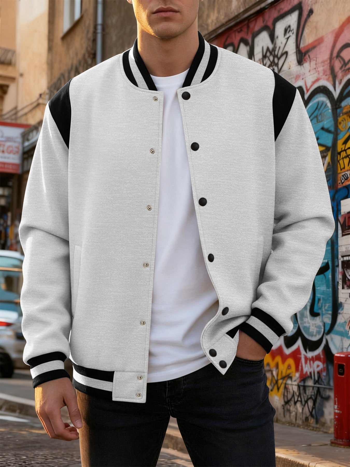 Herren Baseballjacke Sportlich Trendig Schwarz