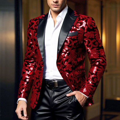 Herren Blazer Eleganter Pailletten Anzug mit Floralmuster - BerlinGlamour