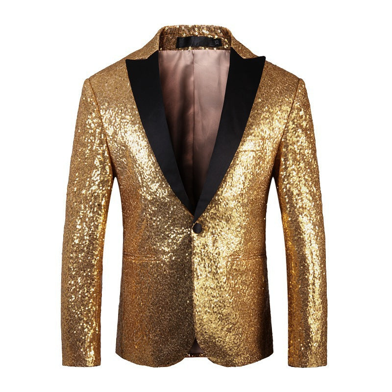 Herren Blazer Glänzend Pailletten Abendjacke Glamour