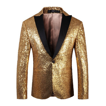 Herren Blazer Glänzend Pailletten Abendjacke Glamour