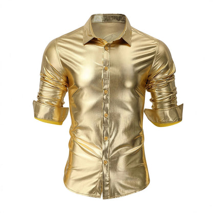 Herren Langarmhemd Modern Glänzend Slim Fit
