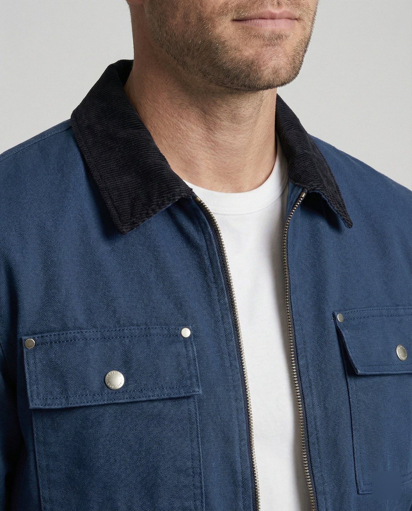 Herren Worker-Jacke Robust Cordkragen Lederoptik