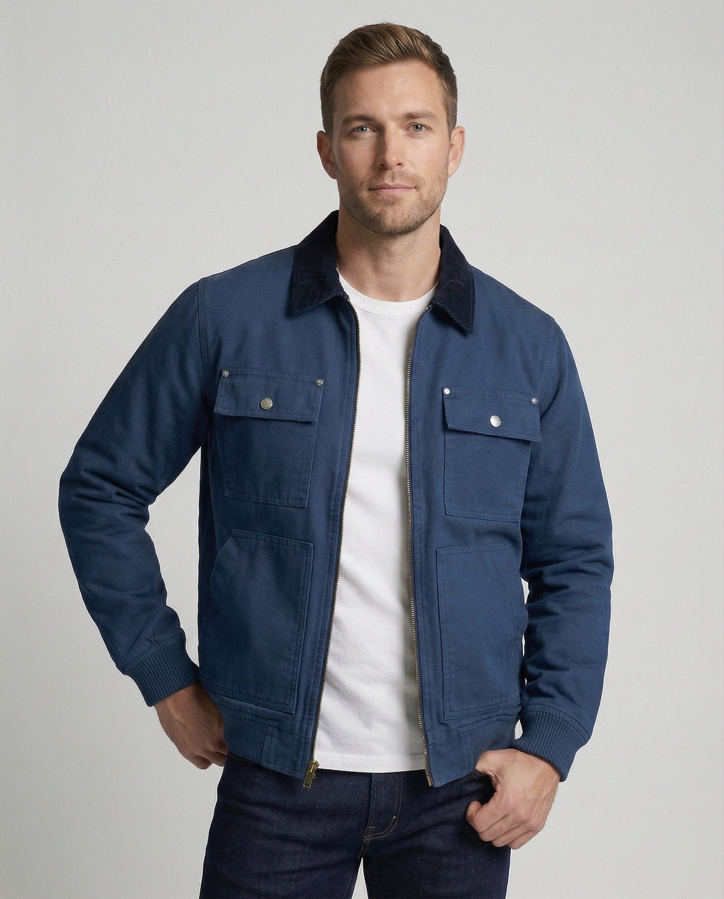 Herren Worker-Jacke Robust Cordkragen Lederoptik - BerlinGlamour