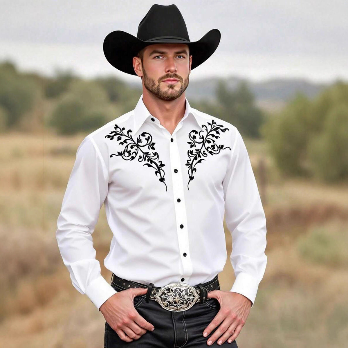 Herren Westernhemd Stickerei Modern Cowboy Style