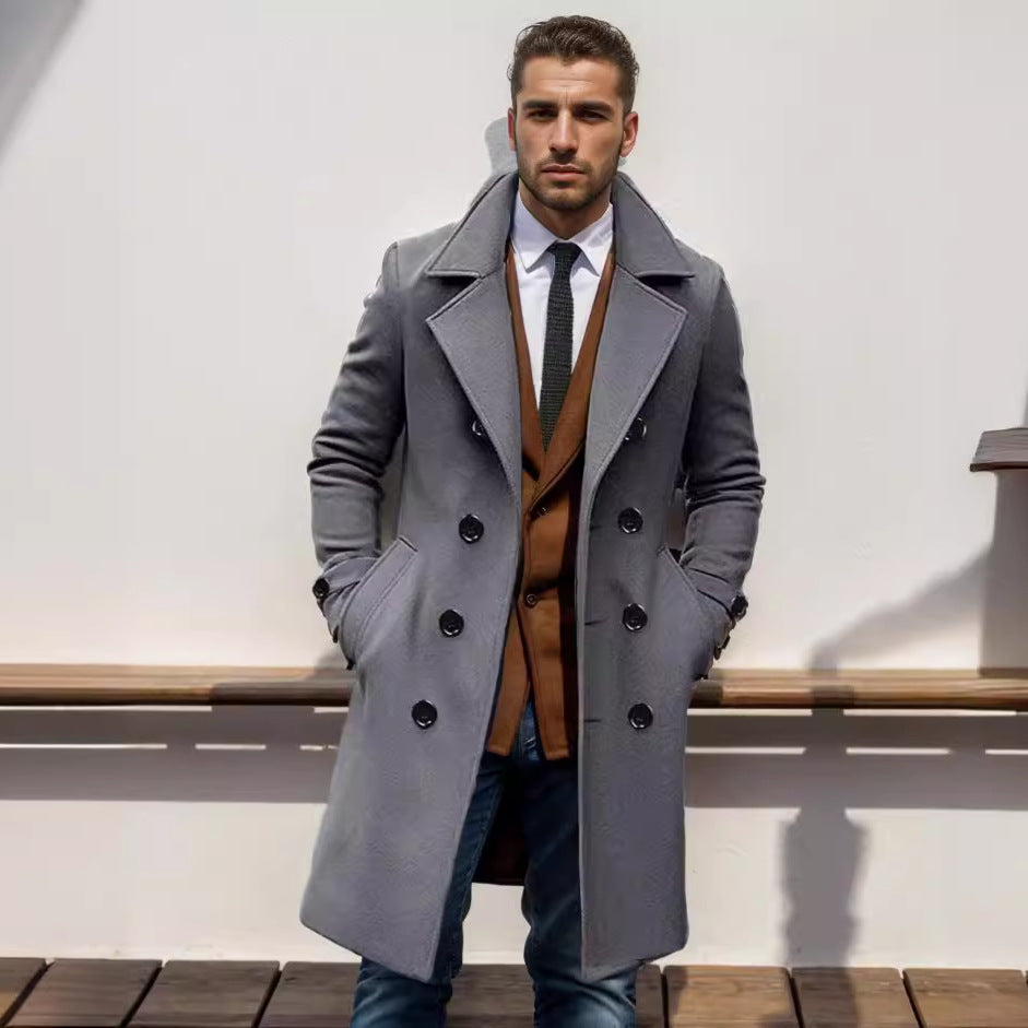 Herren Langmantel Elegant mit Doppelknopf Schwarz Qualität