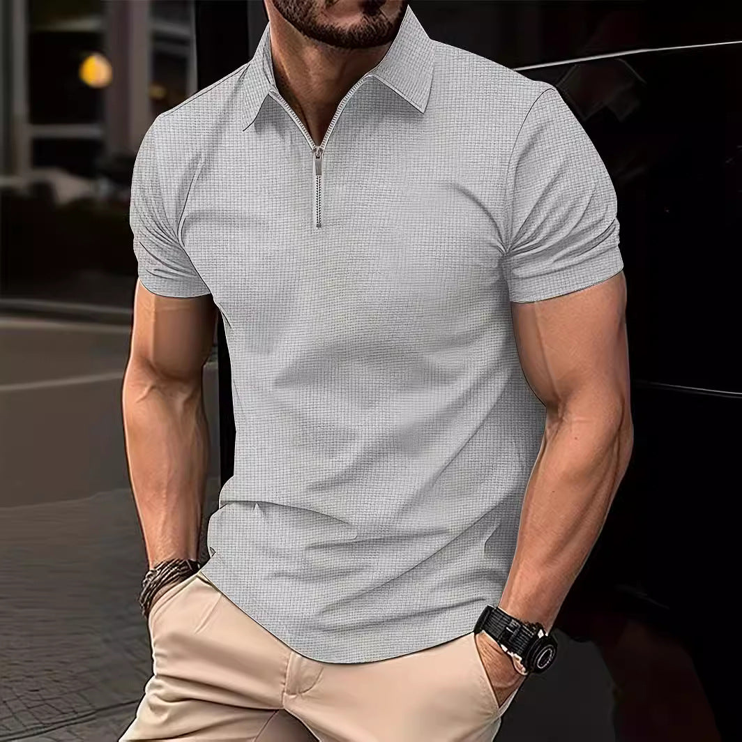 Herren Polohemd Modern Strukturiert mit Reißverschluss