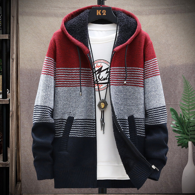 Herren Kapuzenjacke Sportlich Warm mit Streifenmuster
