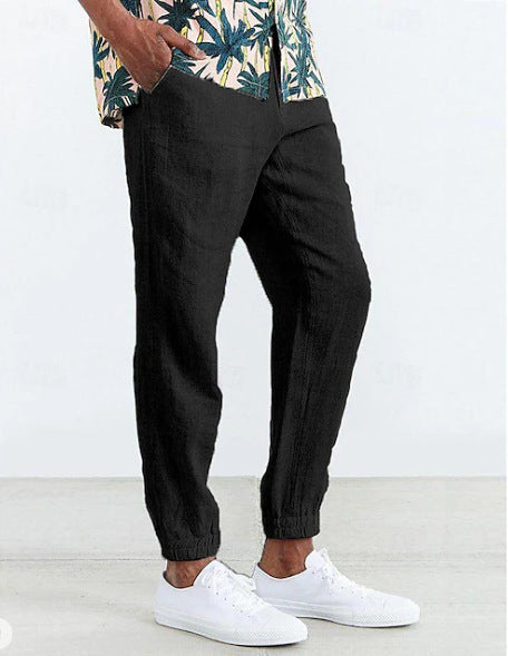 Herren Leicht Leinenhose Sommer Bequem Elastisch