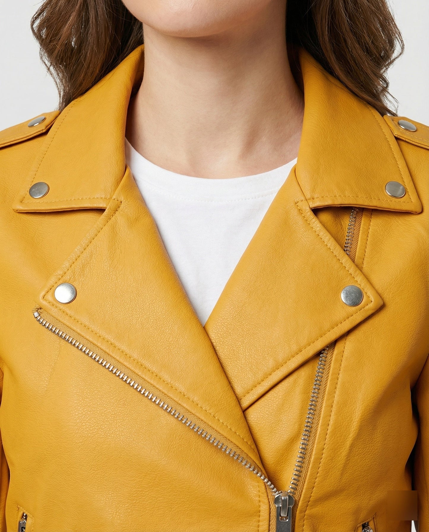 Damen Bikerjacke Lederoptik Tailliert Geschnitten
