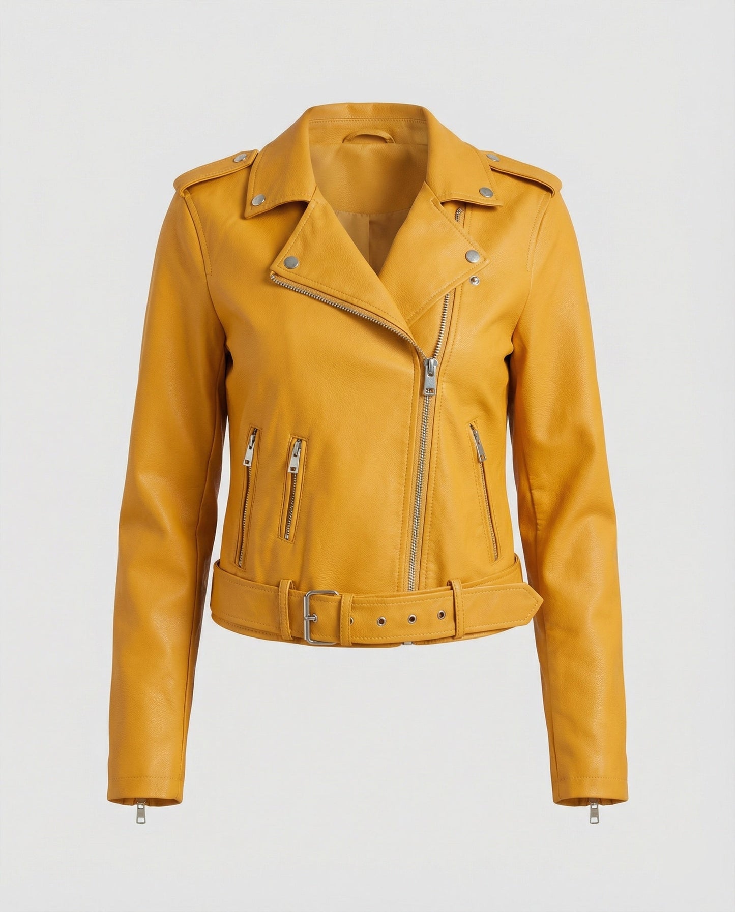 Damen Bikerjacke Lederoptik Tailliert Geschnitten