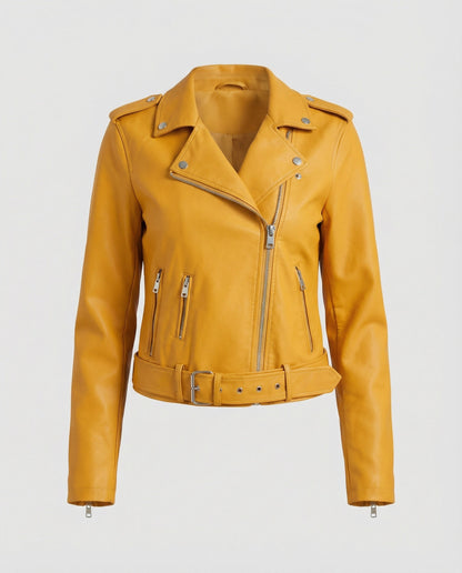 Damen Bikerjacke Lederoptik Tailliert Geschnitten