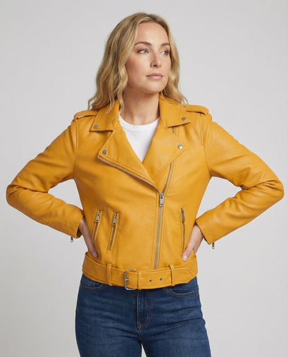 Damen Bikerjacke Lederoptik Tailliert Geschnitten - BerlinGlamour