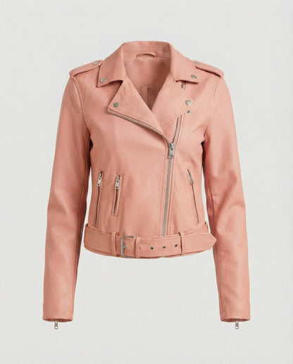 Damen Bikerjacke Lederoptik Tailliert Geschnitten