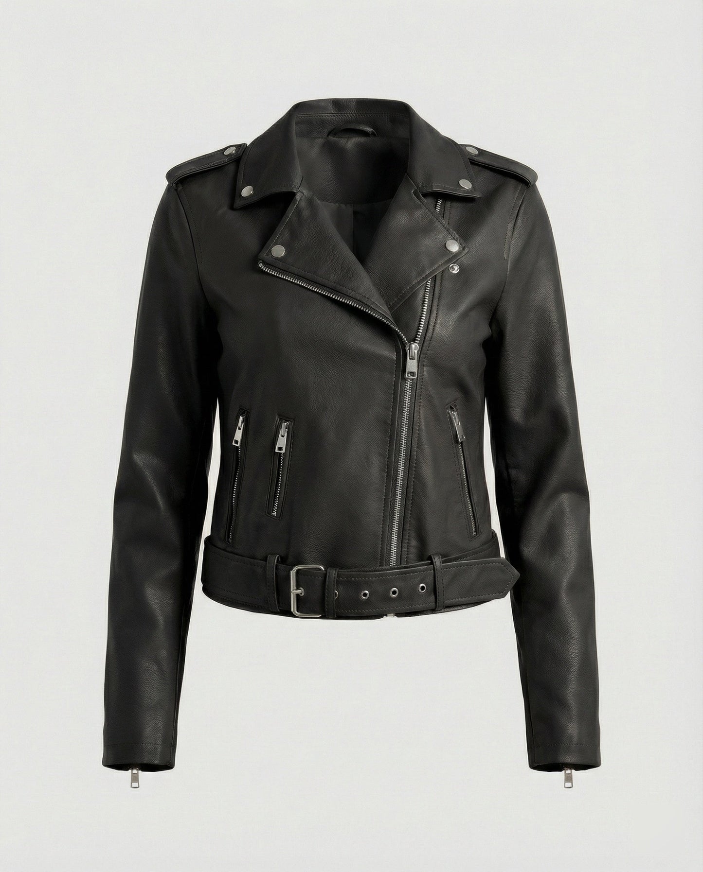 Damen Bikerjacke Lederoptik Tailliert Geschnitten