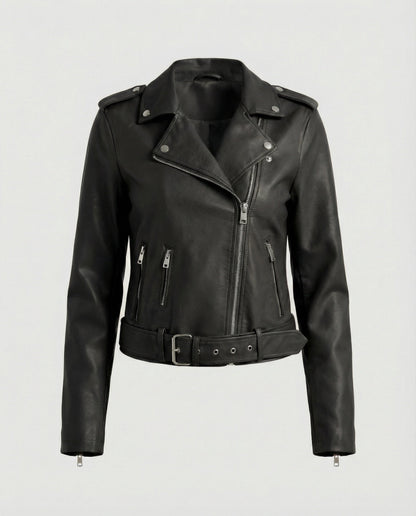 Damen Bikerjacke Lederoptik Tailliert Geschnitten