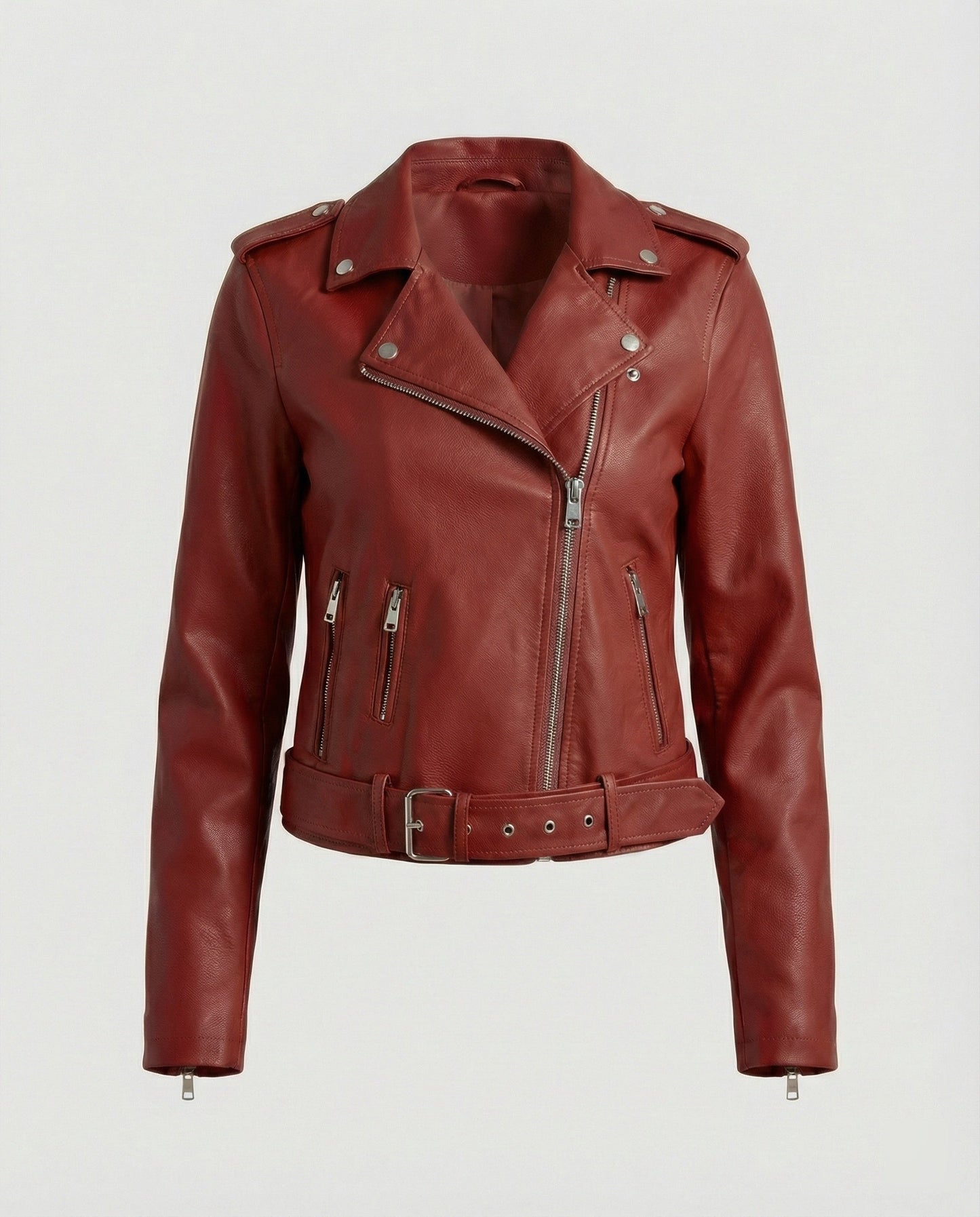 Damen Bikerjacke Lederoptik Tailliert Geschnitten