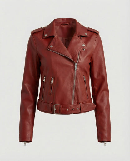 Damen Bikerjacke Lederoptik Tailliert Geschnitten