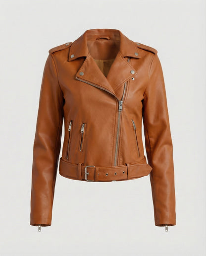 Damen Bikerjacke Lederoptik Tailliert Geschnitten