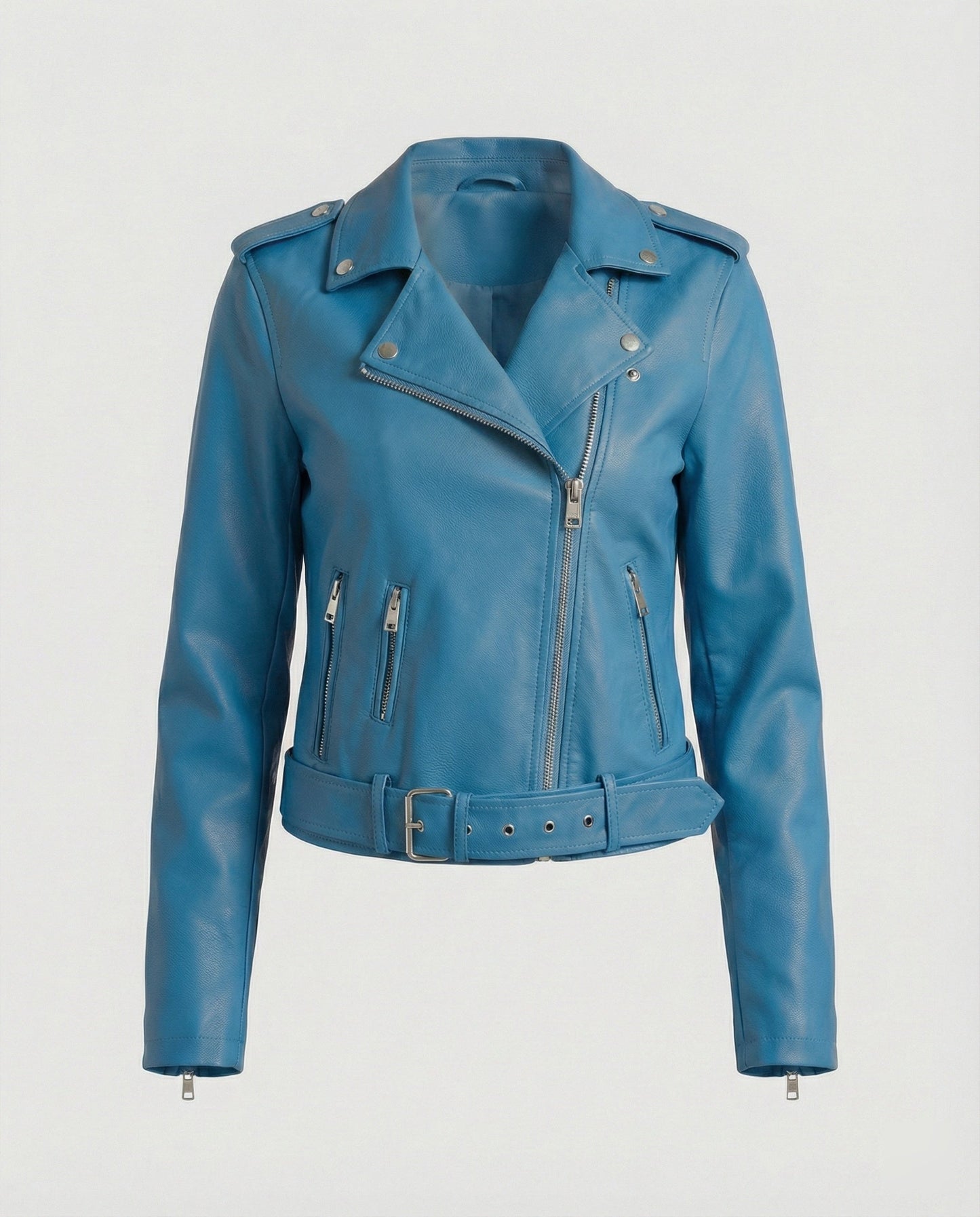Damen Bikerjacke Lederoptik Tailliert Geschnitten