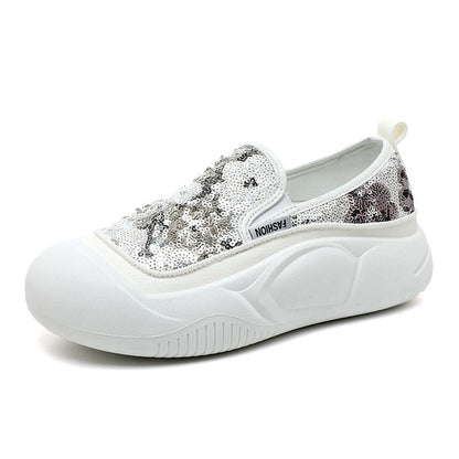 Damen Sneaker Slip-On Glitzer Schuhe Bequem Modisch