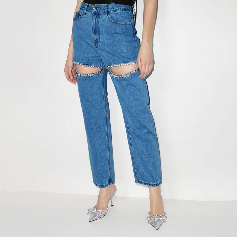 Damen Jeans Mit Cutouts Glitzernd Damenjeans Trendy
