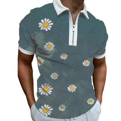 Herren Poloshirt Modern Grafisches Muster Reißverschluss