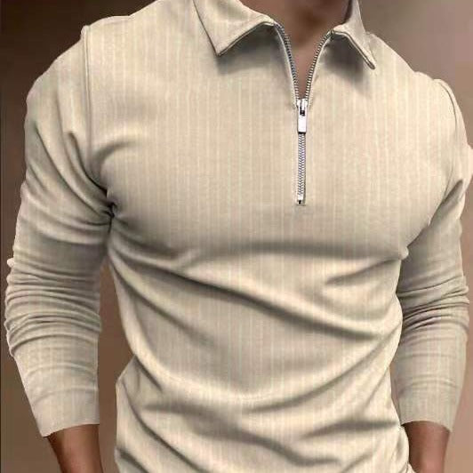 Herren Poloshirt Streifenmuster Reißverschluss Modern