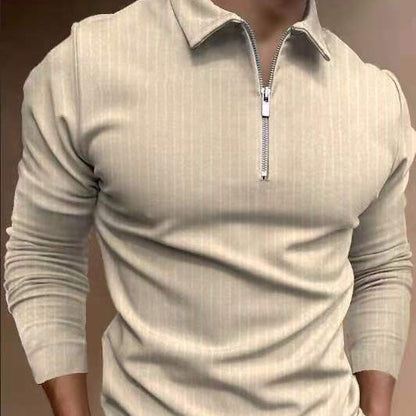 Herren Poloshirt Streifenmuster Reißverschluss Modern