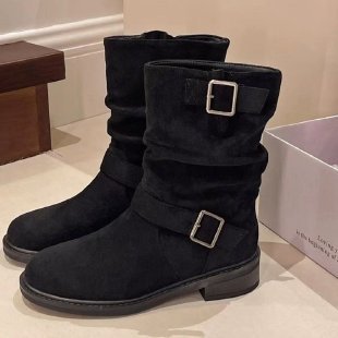 Damen Stiefel Elegant Riemen Braun Lederoptik