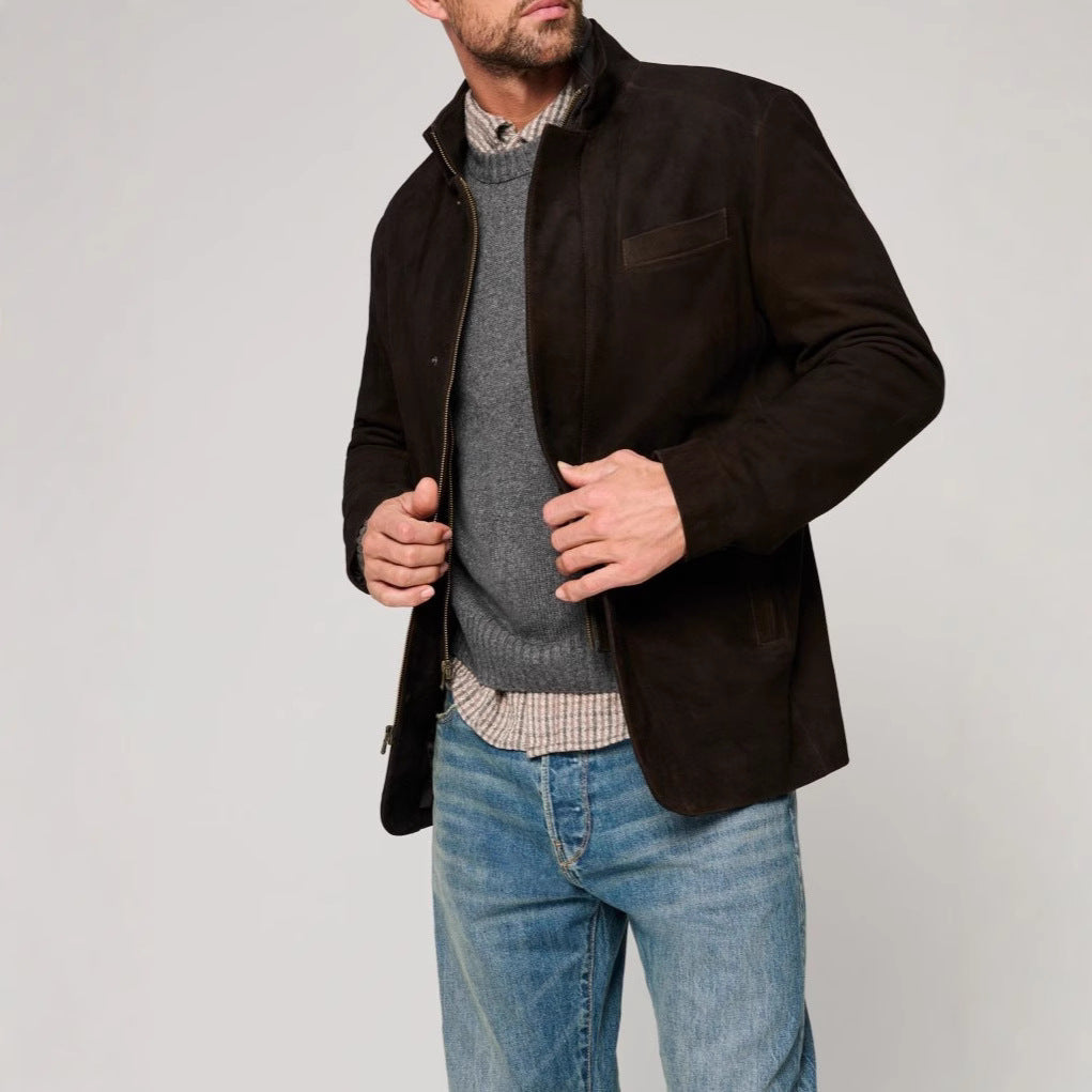 Herren Lederjacke Modern Wildleder Schnitt mit Taschen - BerlinGlamour