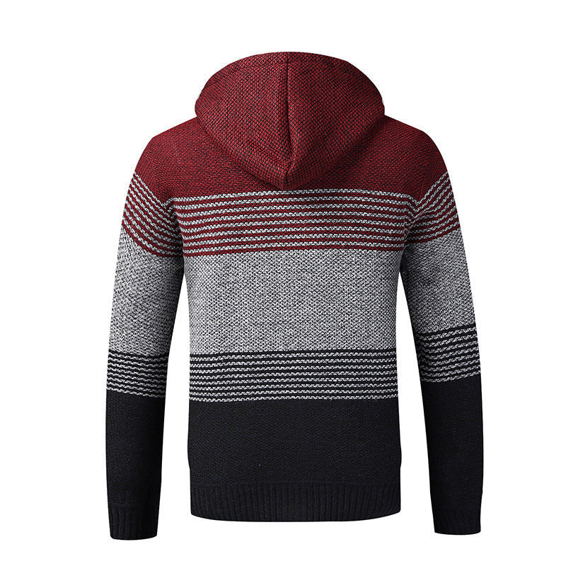 Herren Strickpullover Sportlich Kapuze Streifen Modern