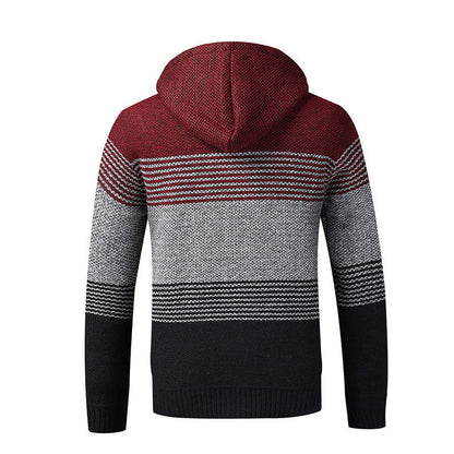 Herren Strickpullover Sportlich Kapuze Streifen Modern