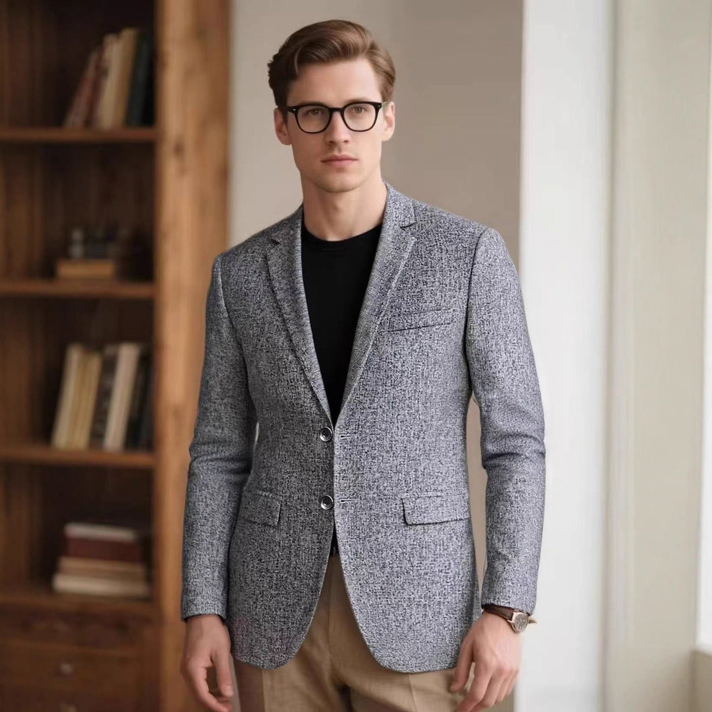 Herren Blazer Modern Slim Fit Strukturiert Grau