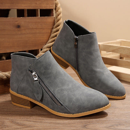 Damen Stiefeletten Bequem Blockabsatz Schwarz Modisch