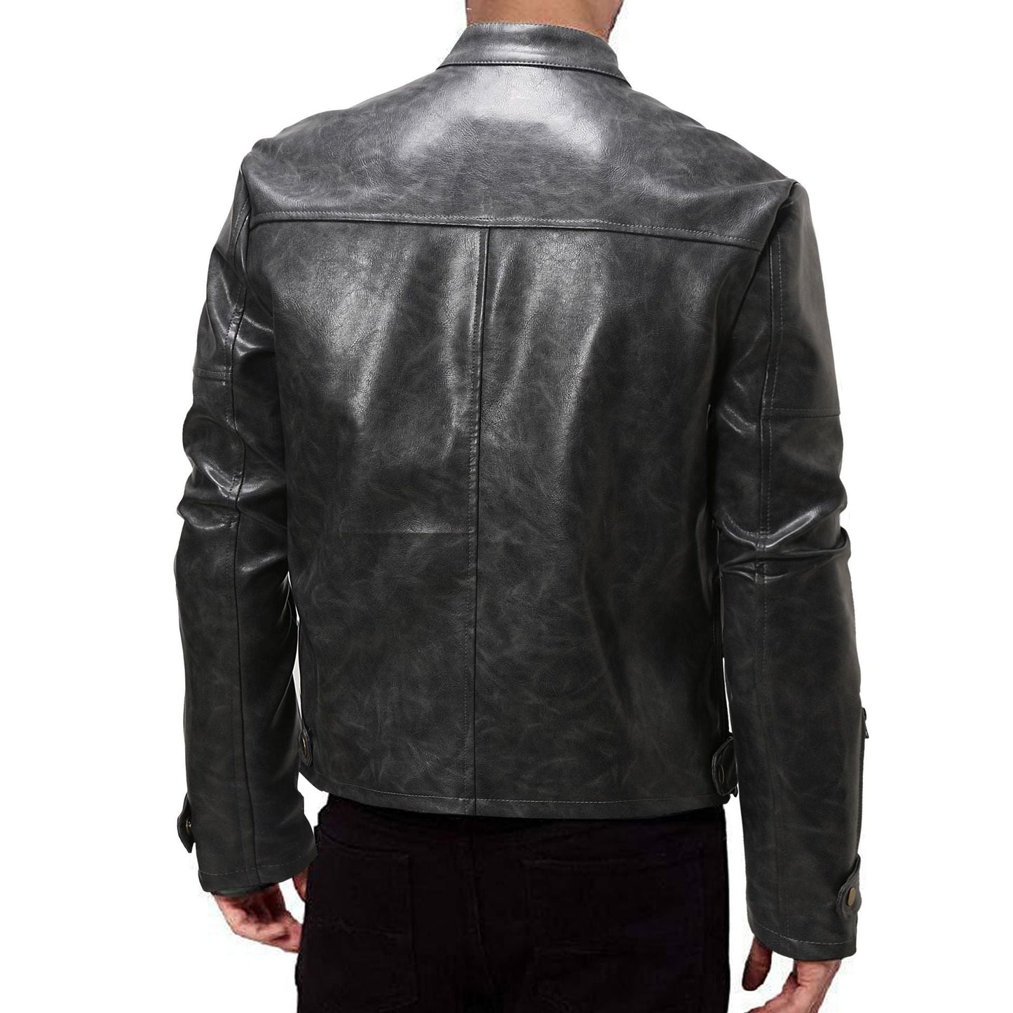 Lederjacke Herren Stehkragen Schwarz Ledermantel