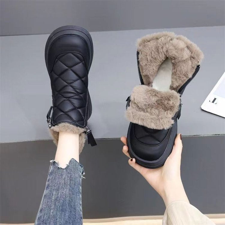 Damen Winterstiefel Gefüttert Warm mit Reißverschluss Flauschig