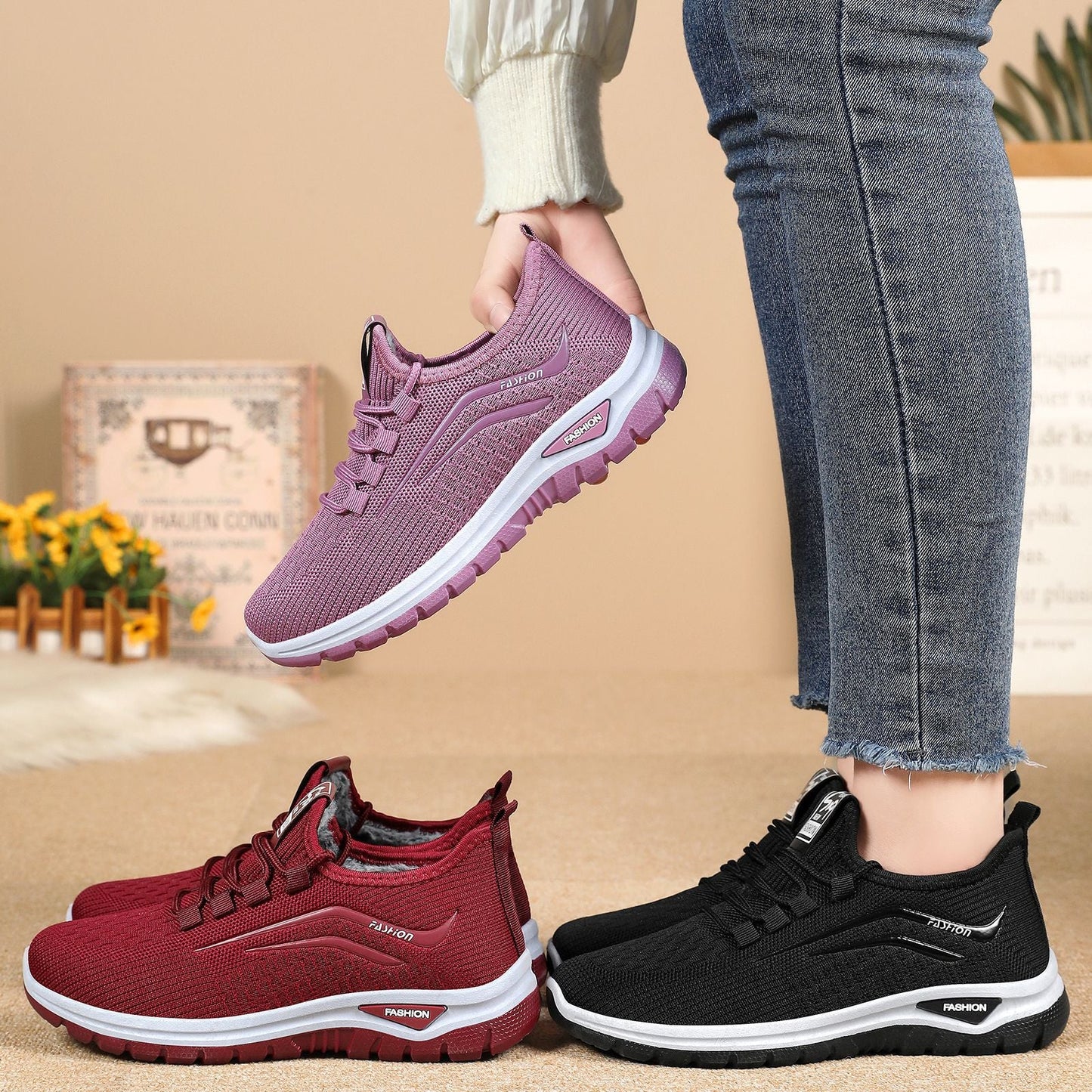 Damen Sneaker Warm Elastisch Schnellschnürsystem