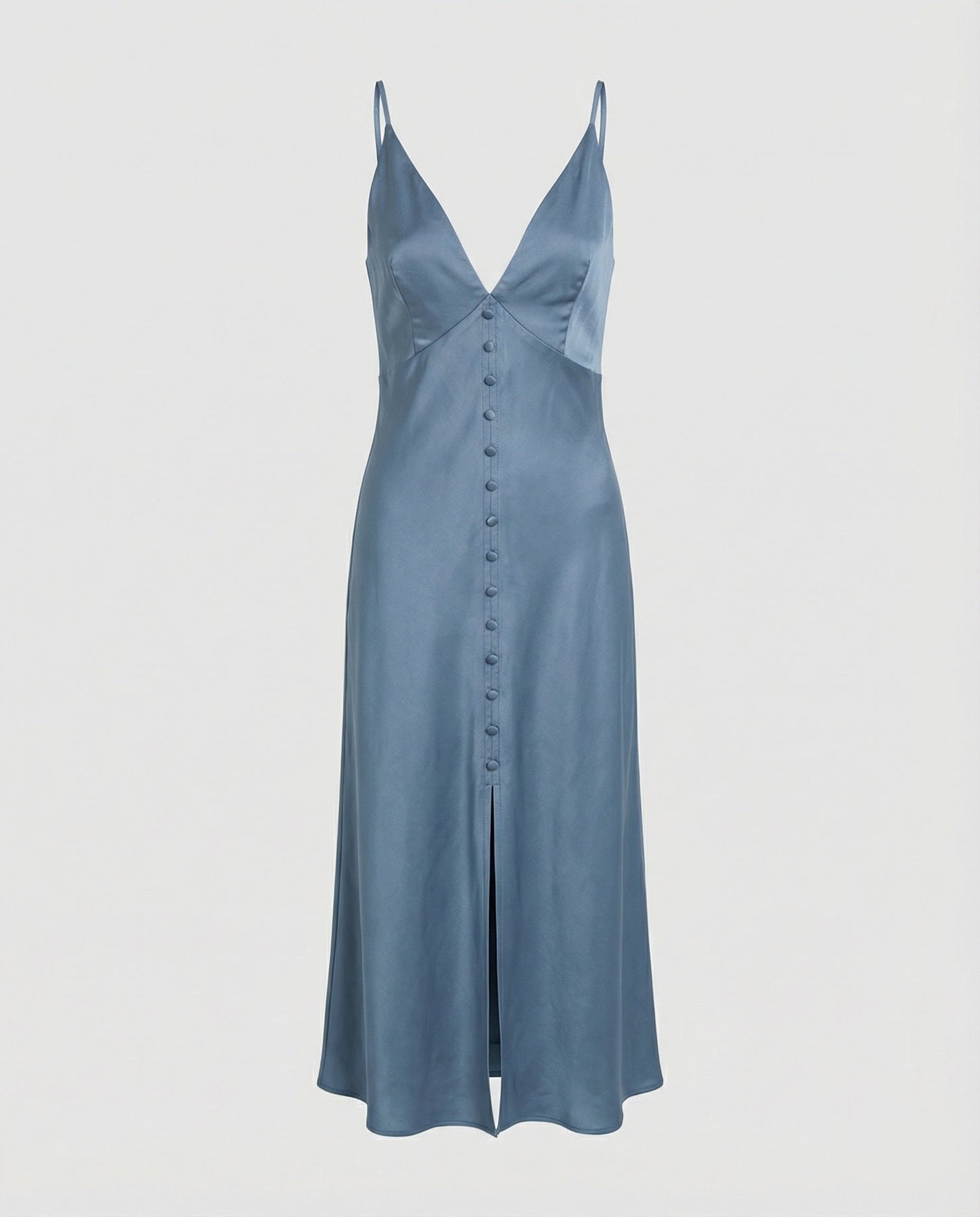 Damen Maxikleid V-Ausschnitt Knopfleiste Elegant Lang