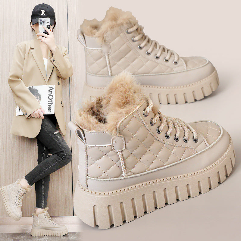 Damen Sneaker High Top Luxus Kunstfell Rutschfest
