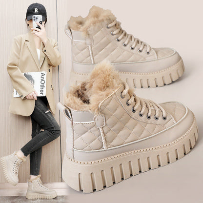 Damen Sneaker High Top Luxus Kunstfell Rutschfest