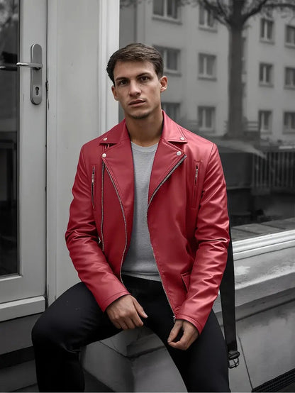 Leder Bikerjacke Herren Steppnaht Schwarz
