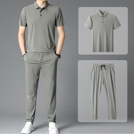 Herren Sportensemble Atmungsaktiv Poloshirt Jogginghose Set