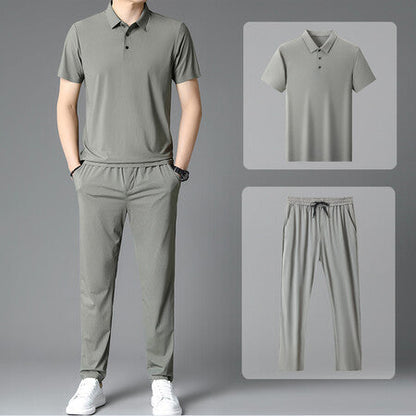 Herren Sportensemble Atmungsaktiv Poloshirt Jogginghose Set
