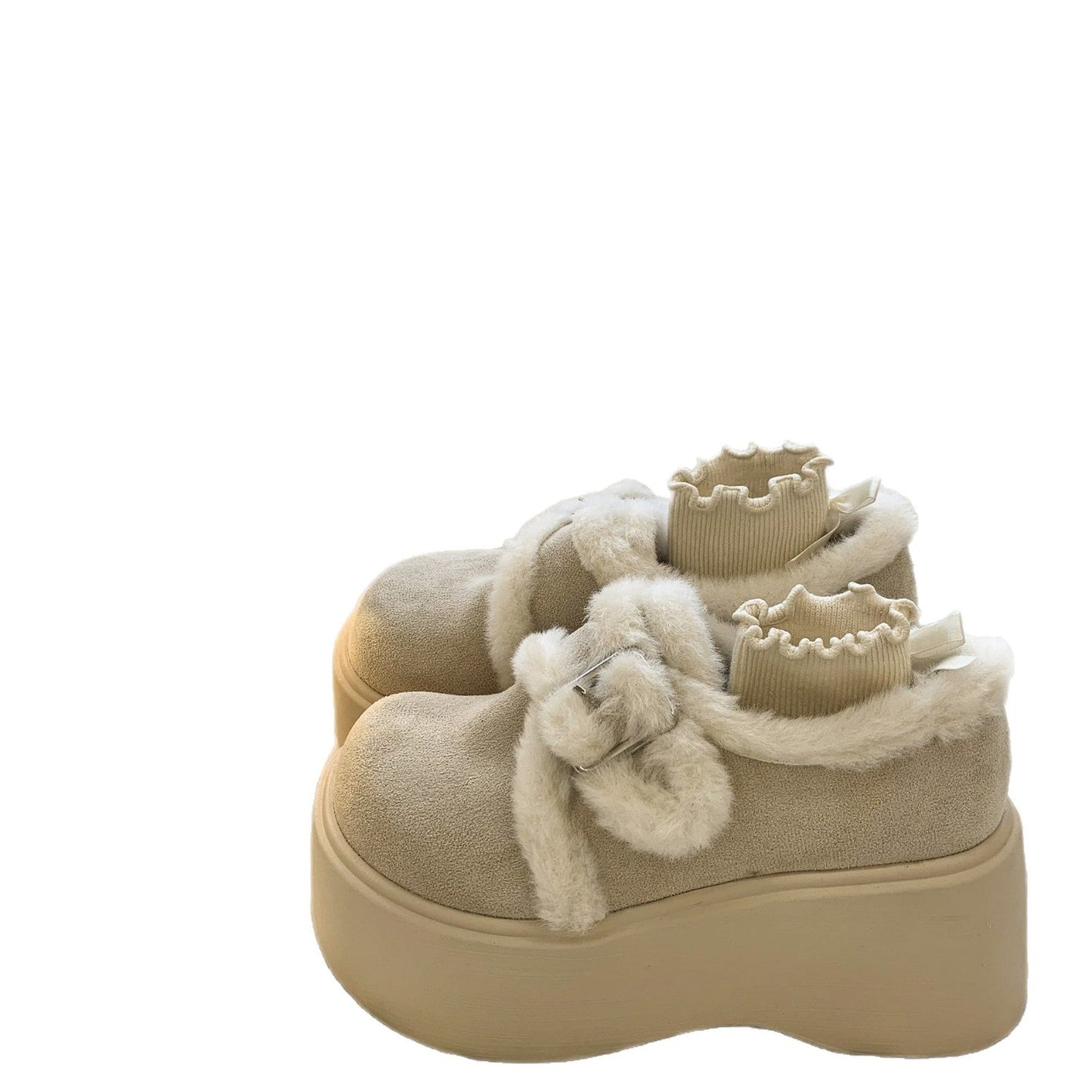 Damen Plattform-Schuhe Hoch mit Weichem Innenfutter und Schnallen-Design