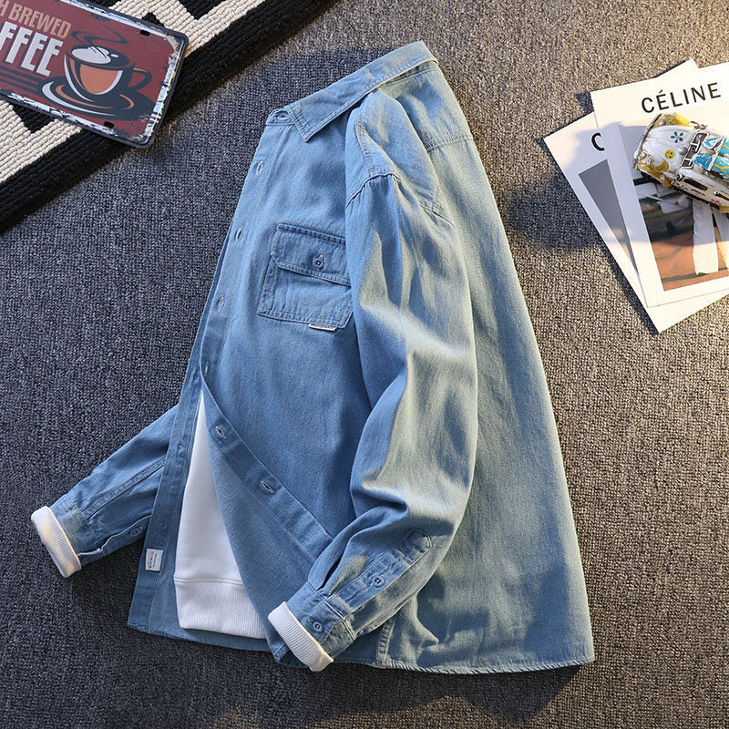 Herren Denim Hemdjacke Lässig mit Brusttaschen Modern