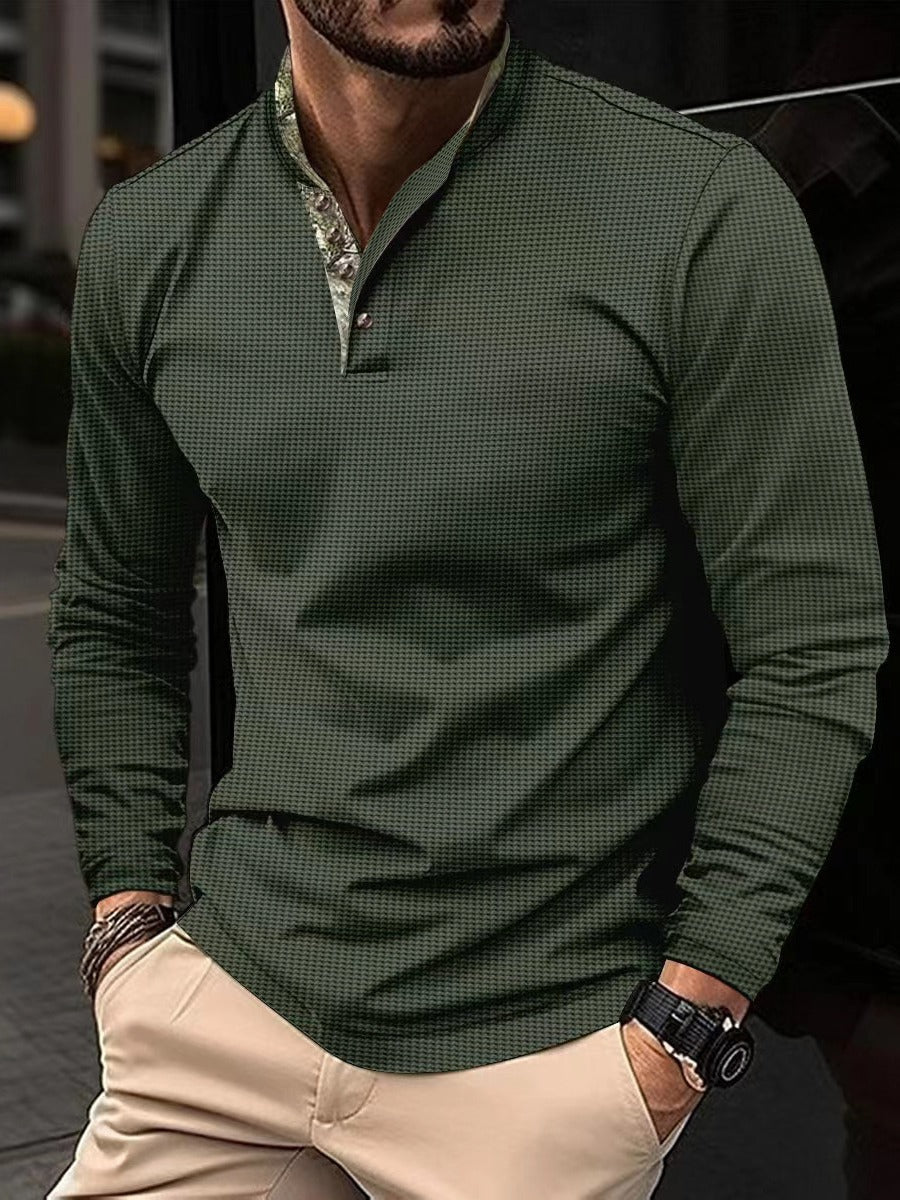 Herren Poloshirt Langarm Modern Stehkragen Karomuster - BerlinGlamour